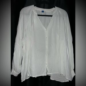 Old Navy White V-Neck Long Sleeve Blouse